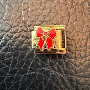 Red Ribbon Gold Tone Italian charm link